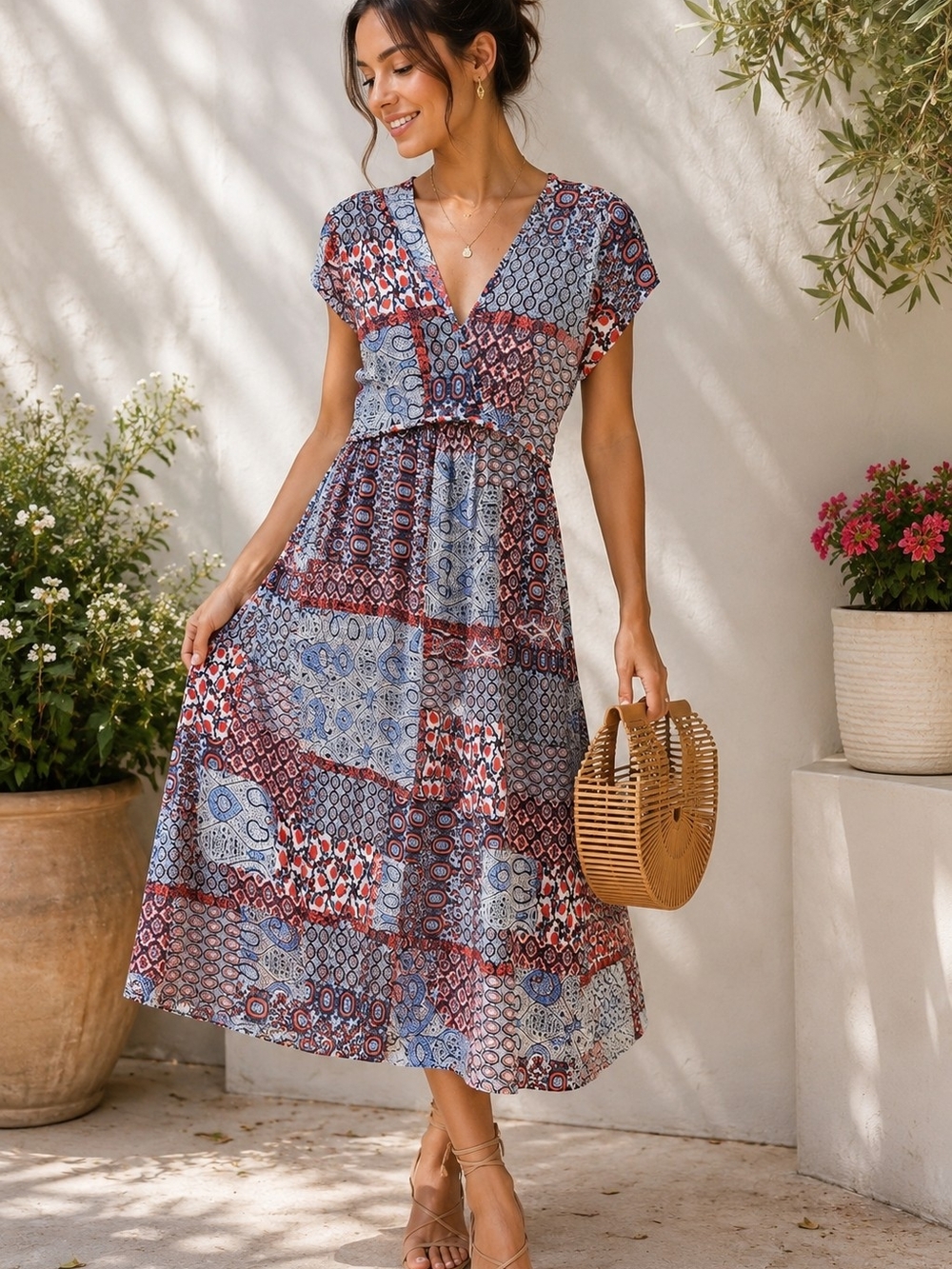 Wink Wink Vancouver Boho Patchwork Paisley Midi Dress Size Small